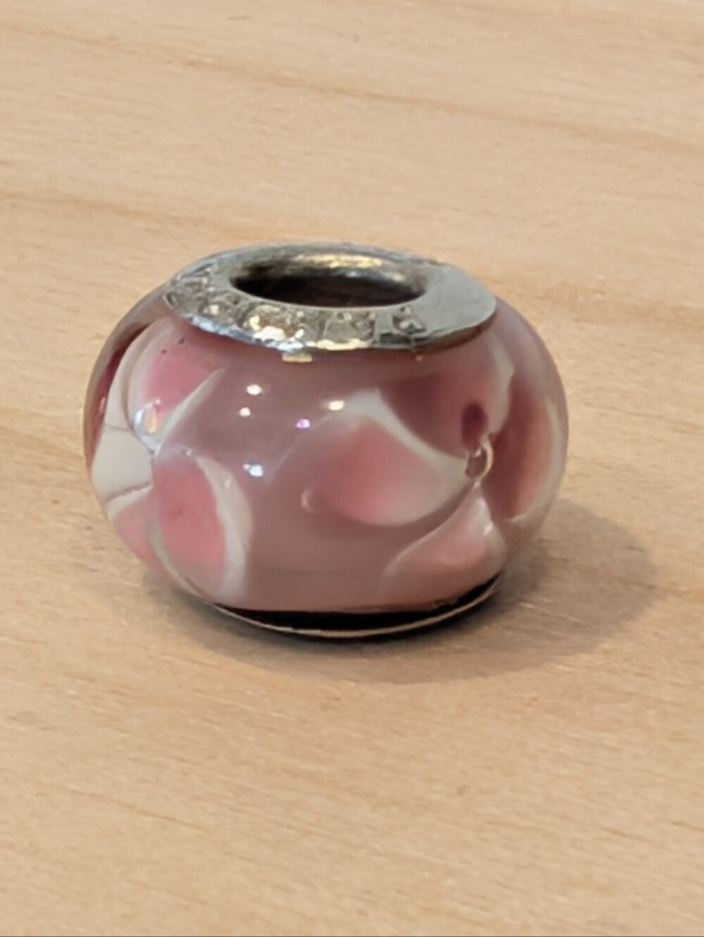 Authentic Retired PANDORA Pink Flower Murano Glass Charm - Sterling Silve